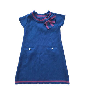 Hope & Henry Dress Navy Blue Red Stripe Bow Organic Cotton 2T A001647